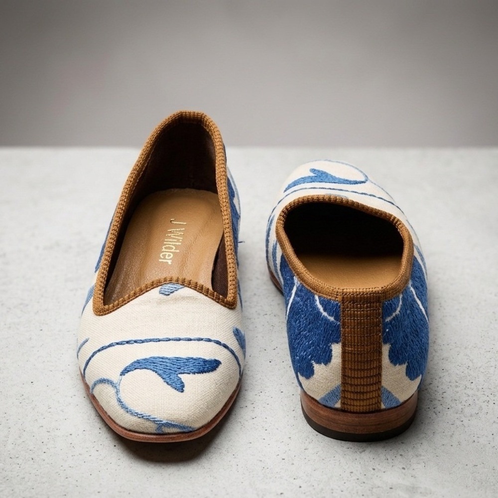 J Wilder Womens Blue Cream Embroidered Suzani Floral Loafers Shoes Sz 9 Turkey